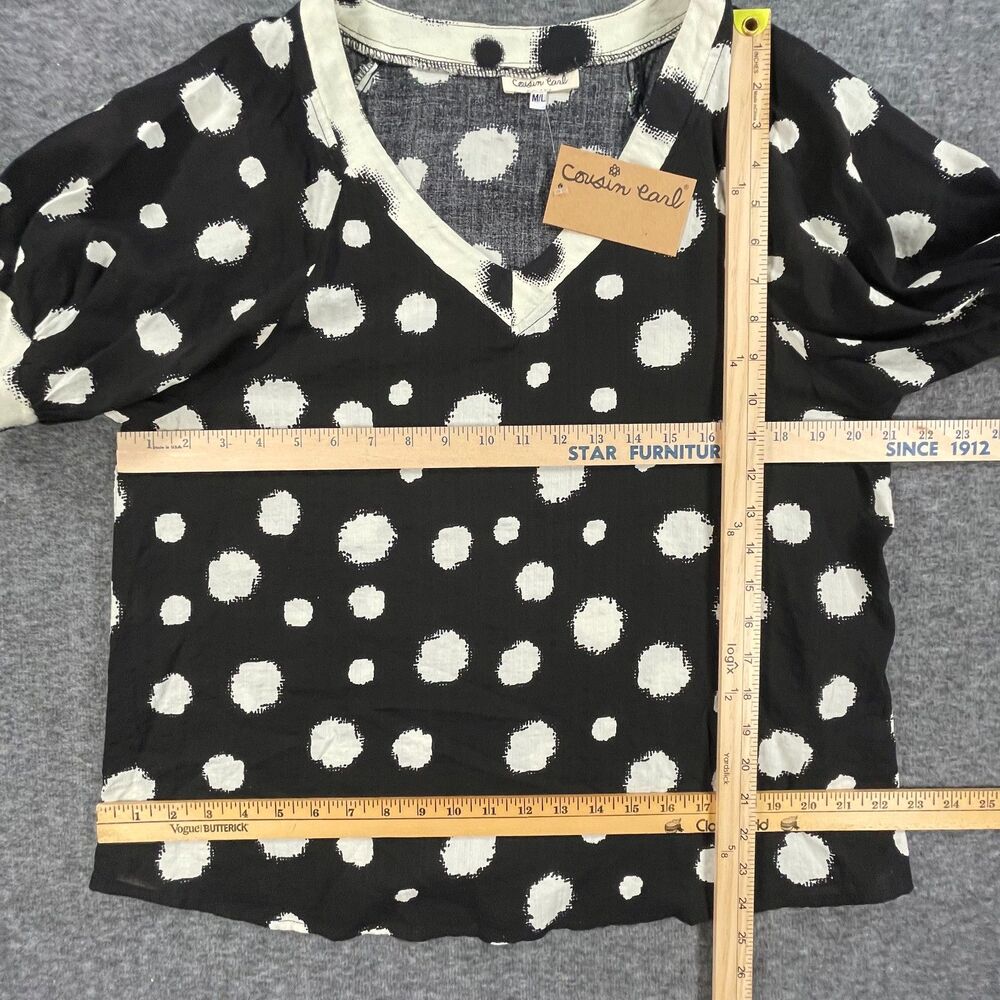NWT Cousin Earl Polka Dot Contrast Blouse M/L Artsy Black Minimalist Boho Top - Picture 6 of 8